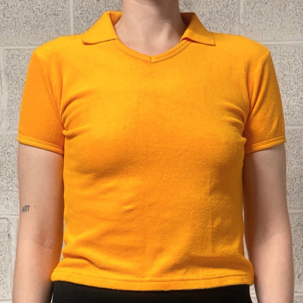 Vintage Bossini Orange Terry Cloth Short Sleeve Polo Shirt Size S